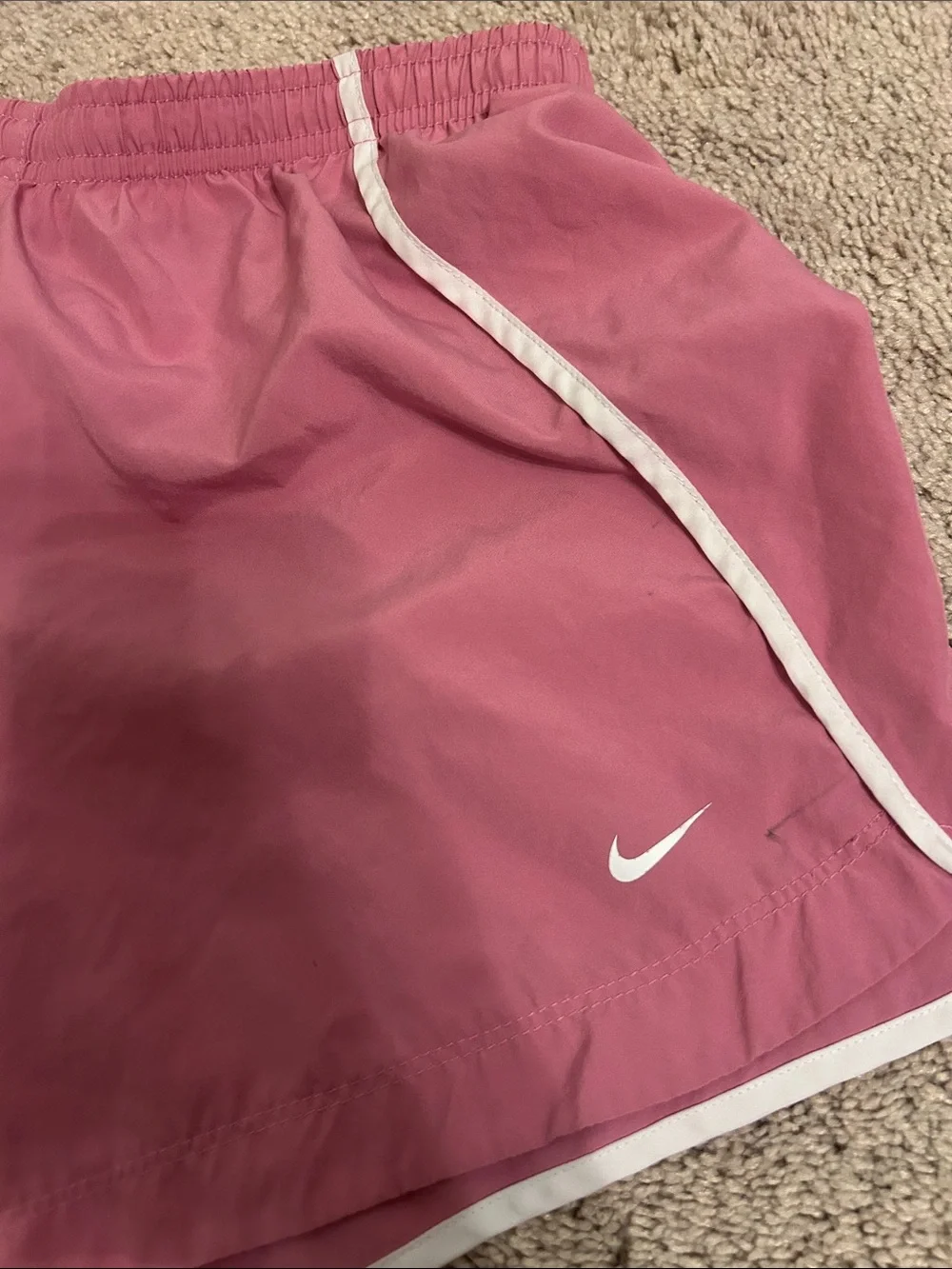 Nike Women's Rose Pink Athletic Running Shorts with White Trim